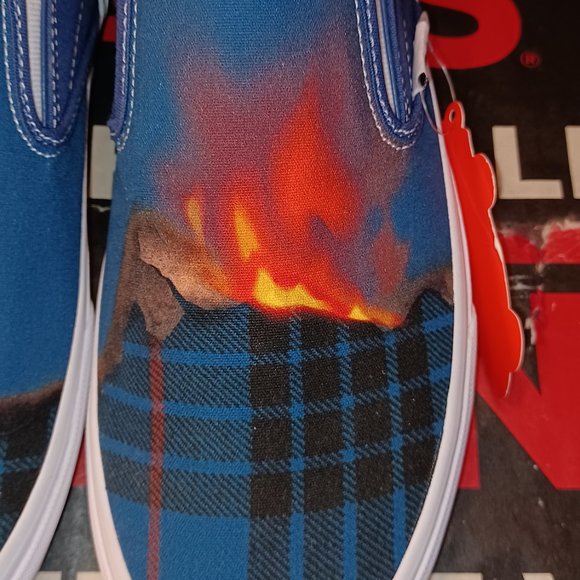 Vans Men's 4.5/Women's 6 Slip On Big Reveal Navy Plaid Fire Canvas-VN000XG81P4 - Picture 7 of 12